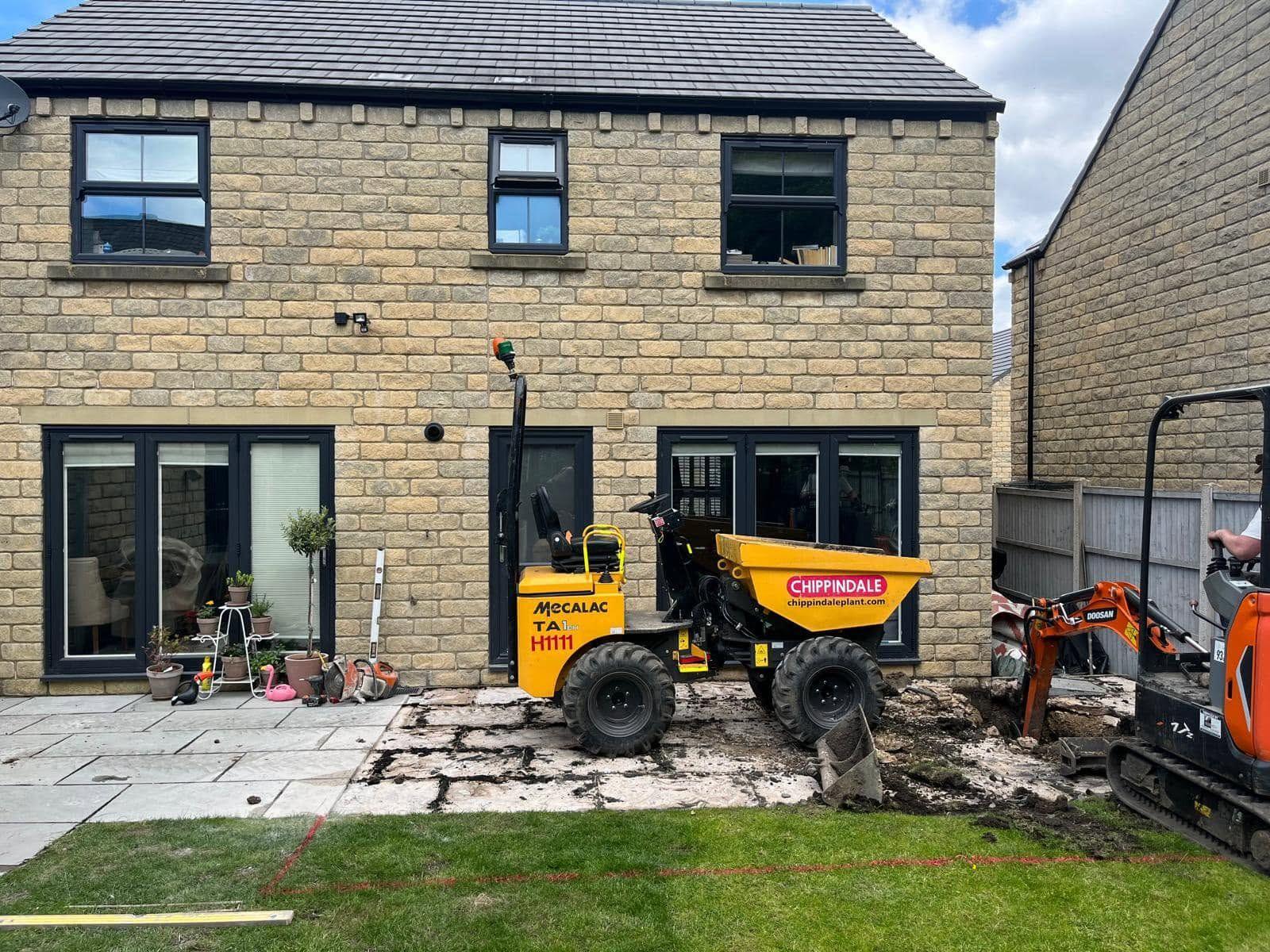 Flat-roof stone extension, before