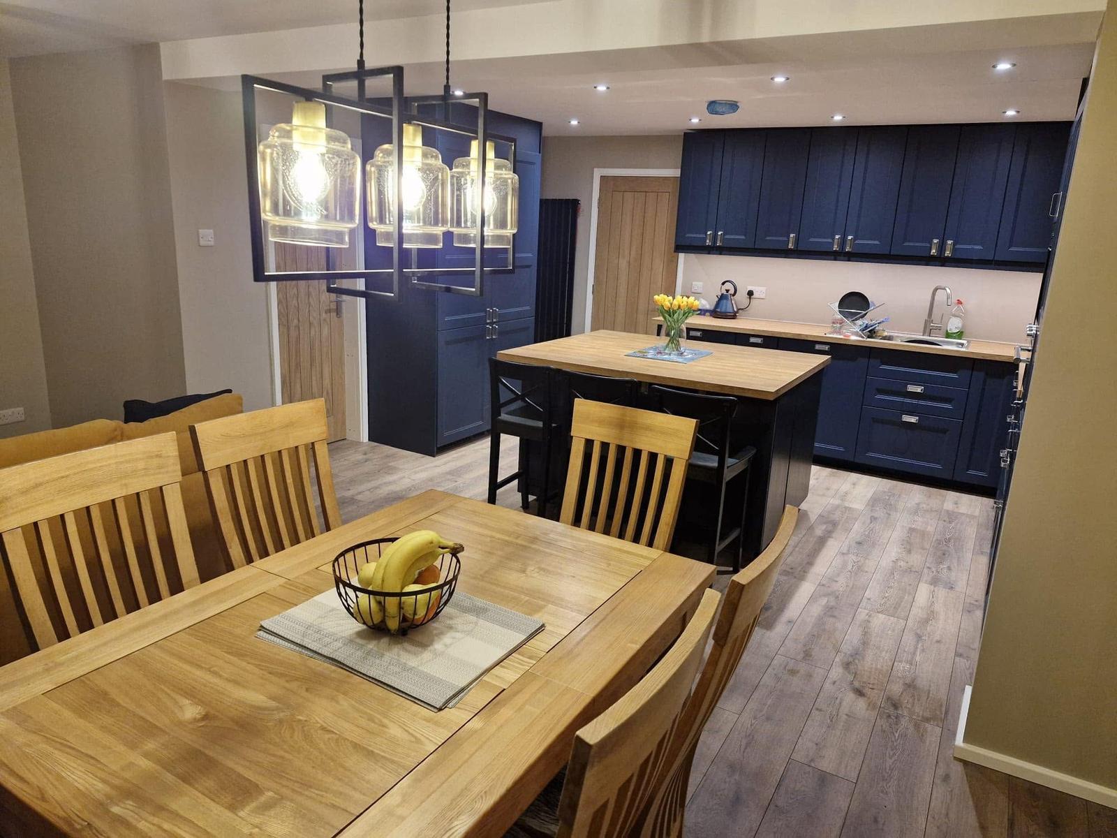 Open-plan kitchen and dining room after walls were removed